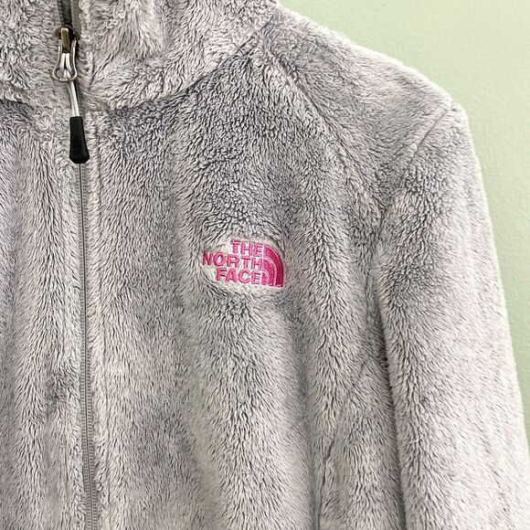 North Face Osito Fleece Jacket Full Zip Womens Medium Gray Pink Ribbon Gorpcore - Picture 2 of 11